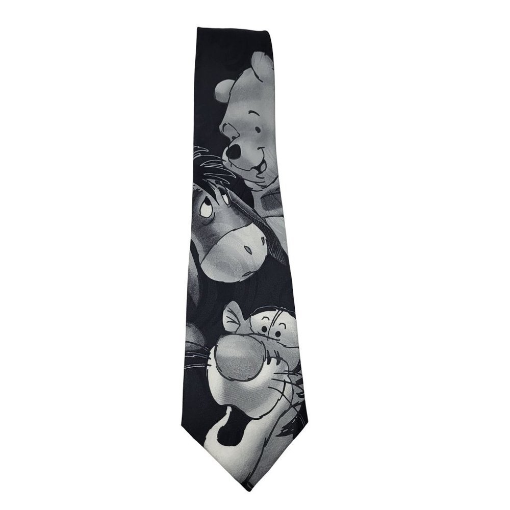 Disney Pooh Winnie the Pooh Tigger Eeyore Vintage Tie Black‎ Gray Nostalgic